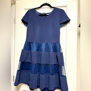Blue Cap Sleeve Formal Dress